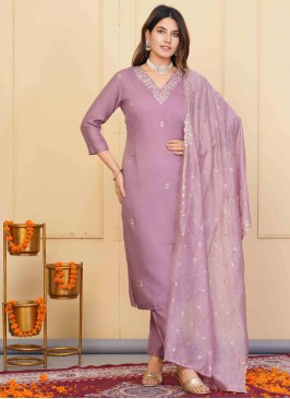 Lavender and Pink Chanderi Embroidered Readymade S