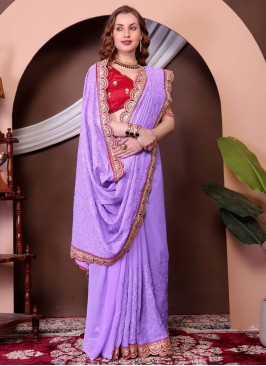 Lavender Ceremonial Georgette Designer Saree