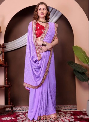 Lavender Ceremonial Georgette Designer Saree