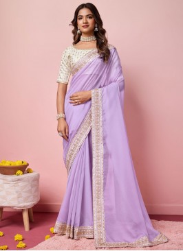 Lavender Ceremonial Organza Designer Saree