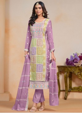 Lavender Organza Sequins Salwar Kameez