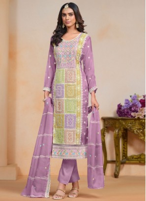 Lavender Organza Sequins Salwar Kameez