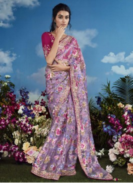 Lavender Reception Brasso Contemporary Saree