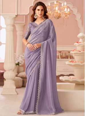 Lavender Sangeet Georgette Designer Saree