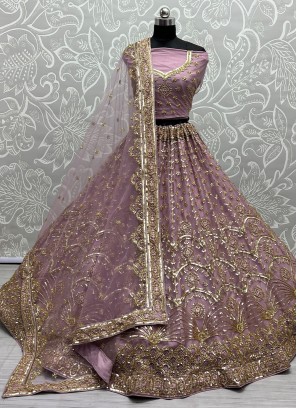 Lavender Sequins Net Trendy Long Choli Lehenga