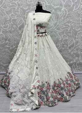 Lavish Chinon Embroidered White Designer Lehenga Choli