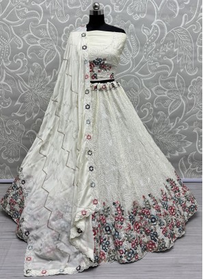 Lavish Chinon Embroidered White Designer Lehenga Choli