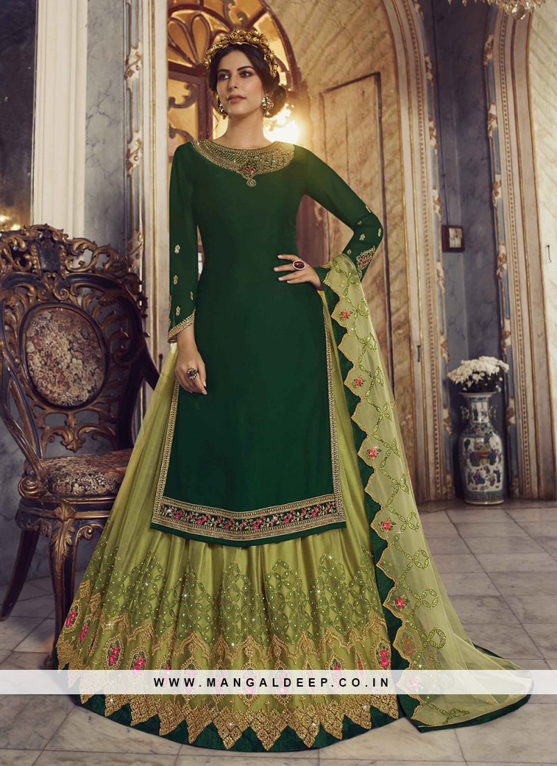 Lavish Green Embroidered Georgette Lehenga Choli