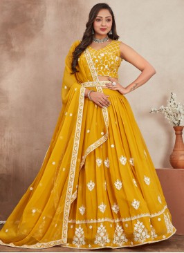 Lehenga Choli Embroidered Georgette in Mustard