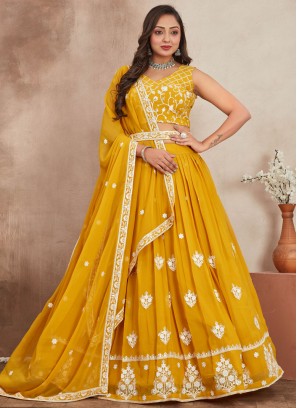 Lehenga Choli Embroidered Georgette in Mustard