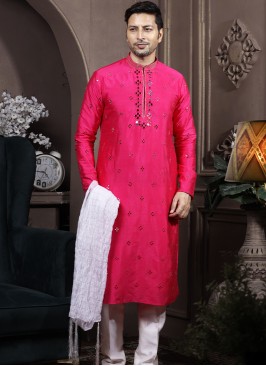 Dark Rani Silk Kurta Pajama with Off-White PolySil