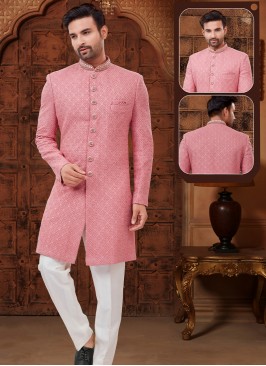 Pink and Off White Lucknowie Indo-Western Ensemble