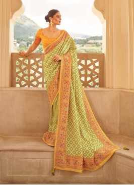 Lime Green Color Silk Party Wear Saree
