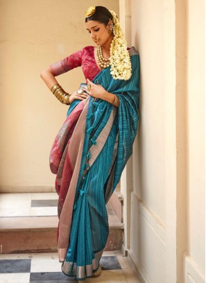 Linen Classic Saree in Firozi