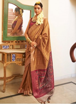 Linen Woven Beige Trendy Saree