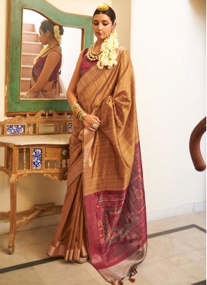 Linen Woven Beige Trendy Saree