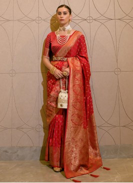 Lively Red Wedding Trendy Saree