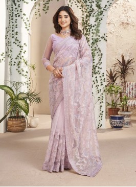 Lovable Embroidered Fancy Fabric Lavender Classic Saree