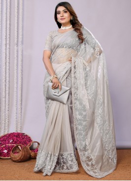 Lovable Grey Engagement Traditional Saree