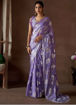 Lovable Lavender Satin Silk Classic Saree