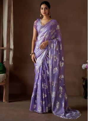 Lovable Lavender Satin Silk Classic Saree