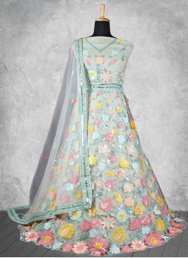 Lovable Thread Work Net Sea Green Designer Lehenga Choli