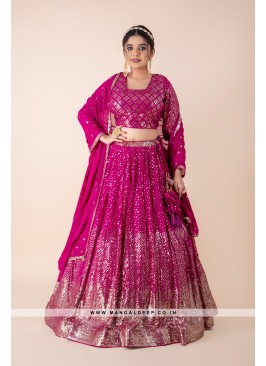 Lovely Magenta Sequins & Embroidered Georgette Leh