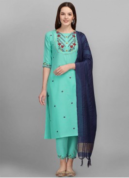 Lovely Cotton Embroidered Turquoise Trendy Salwar 