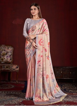 Lovely Digital Print Crepe Silk Rose Pink Trendy Saree