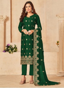 Lovely Green Embroidered Blooming Vichitra Festive