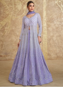 Lovely Embroidered Georgette Lavender Readymade Lehenga Choli