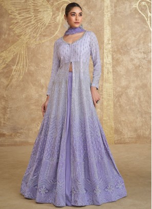 Lovely Embroidered Georgette Lavender Readymade Lehenga Choli