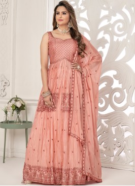 Lovely Georgette Sequin-Embellished Peach color Indo Western Ensemble