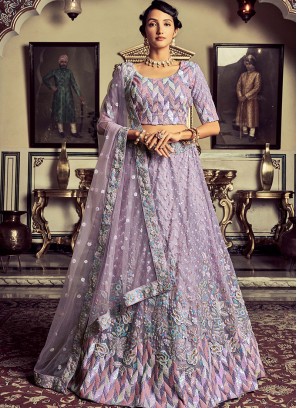 Lovely Lilak Georgette Sequence And Thread Work Lehenga Choli.