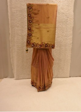 Lovely Orange And Gold Banarasi Tissue Silk Saree 