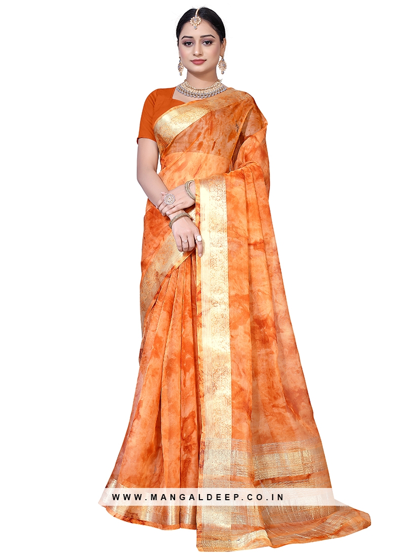 Buy Bronze Orange-Blue Pure Plain With Contrast Pallu Cotton Linen Saree-UNM72863  Online at Unnatisilks.com|UNM72863