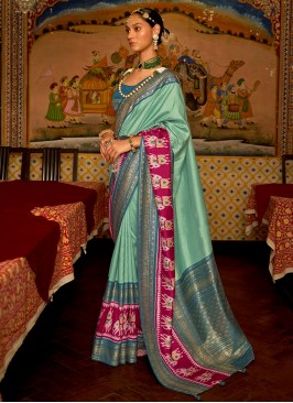 Lovely Patola Silk  Turquoise Weaving Saree