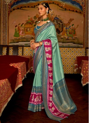 Lovely Patola Silk  Turquoise Weaving Saree