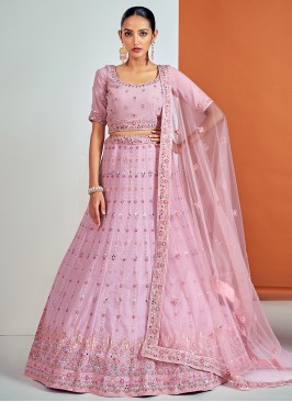Lovely Pink Georgette Lehenga Choli with Sequence 