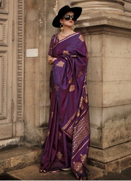 Lovely Purple Satin Contemporary Saree