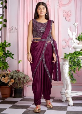 Lovely Purple mirror worked Imported Lycra Party Wear Ready To Wear Saree