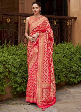 Lovely Red Woven Classic Saree