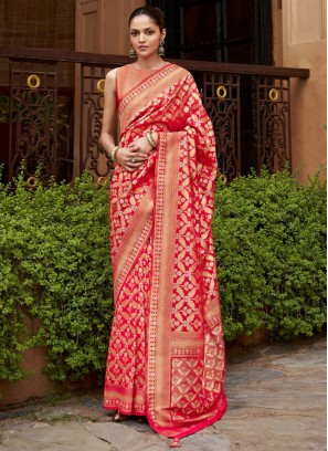 Lovely Red Woven Classic Saree