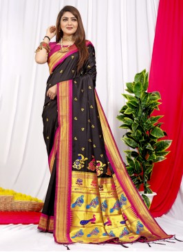 Lovely Thread Silk Black Classic Saree