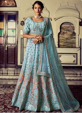 Lovely Turquoise Georgette Sequence Thread Zarkan 