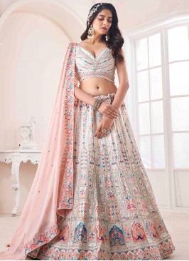 Lovely White Georgette Thread, Zari, Sequence And 