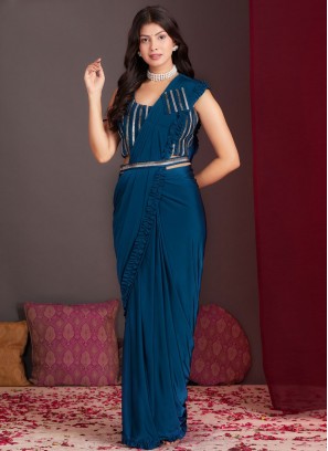 Lycra Contemporary Saree in Navy Blue