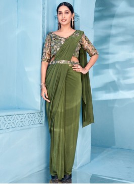 Lycra Plain Green Designer Saree