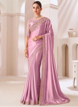 Magenta and Pink Chiffon Satin Contemporary Saree