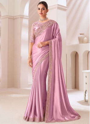 Magenta and Pink Chiffon Satin Contemporary Saree